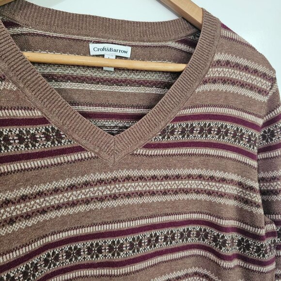 V-Neck Striped Sweater By Croft &‎ Barrow Mens Size L Unisex Grandpa Dad《881》R - Picture 5 of 7